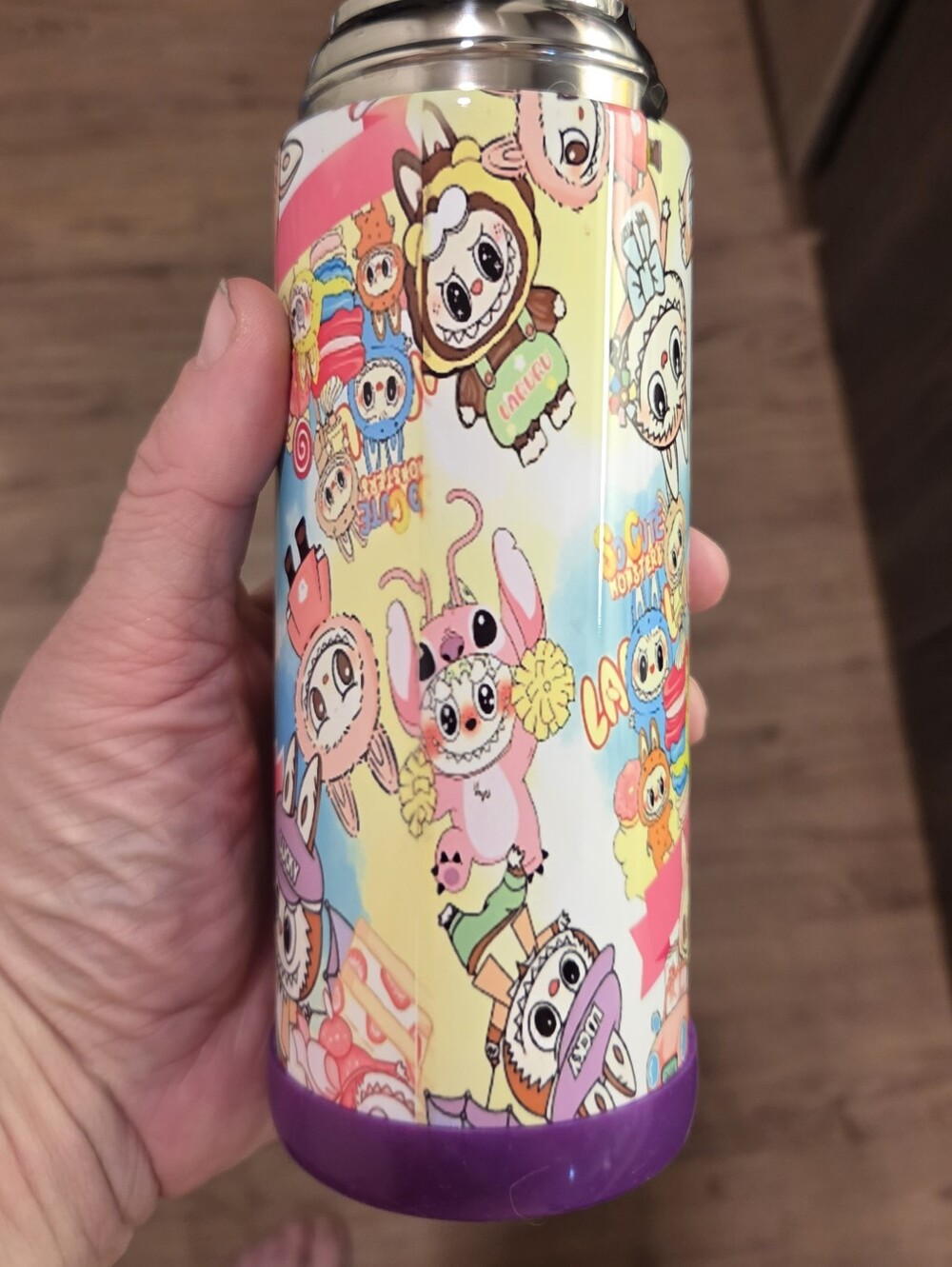 Cute Character Stainless Travel Bottle in Purple and Labubu